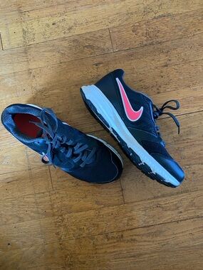 Nike Women's Downshifter Black Athletic Running Shoes with Pink Swoosh